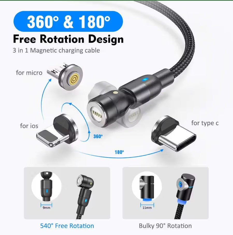 540° Rotatable 3 in 1 Magnetic Cable 3A Data Fast Charging_4